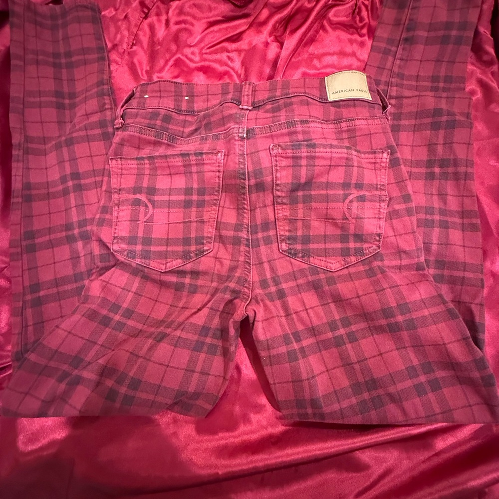 American Eagle Pink Plaid Jeans